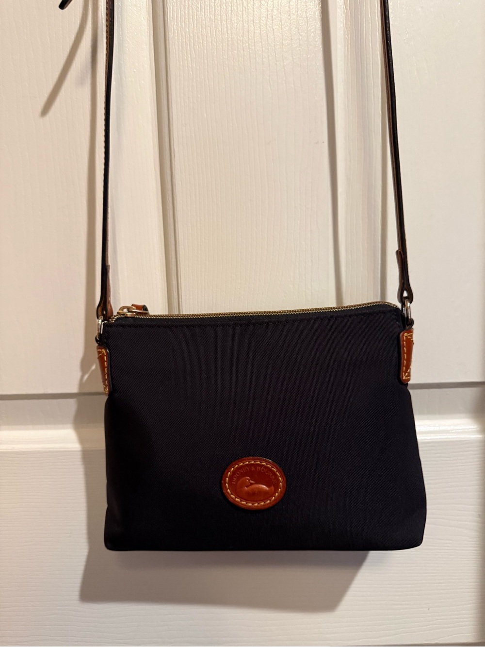 Dooney & Bourke Black Crossbody with Brown Leather Trim
